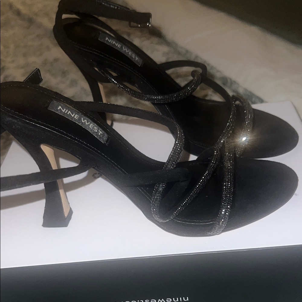 Nine West Black Glitter Strappy Heels - Picture 4 of 5